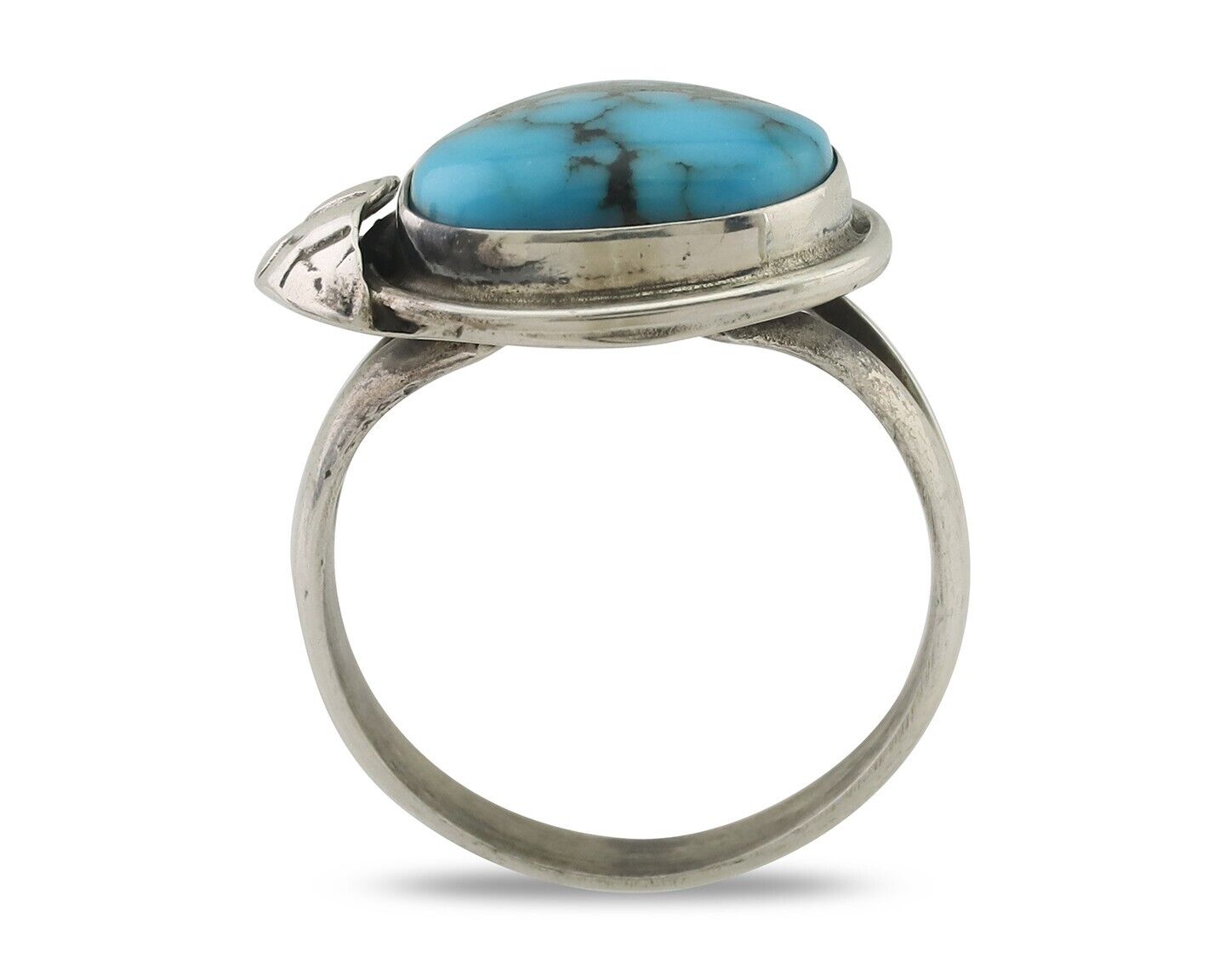 Navajo Ring 925 Silver Blue Gem Turquoise Native Artist Signed G.C. 01 C.80's