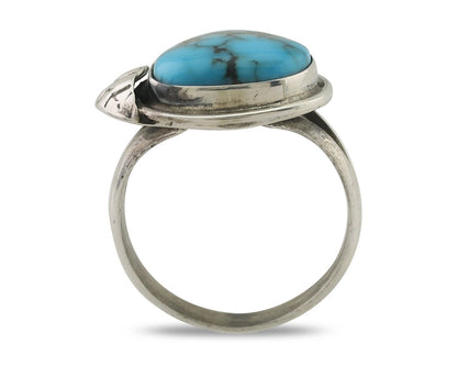Navajo Ring 925 Silver Blue Gem Turquoise Native Artist Signed G.C. 01 C.80's