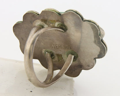 Navajo Ring 925 Sterling Natural Green Turquoise Native Artist C.80's Size 8.25