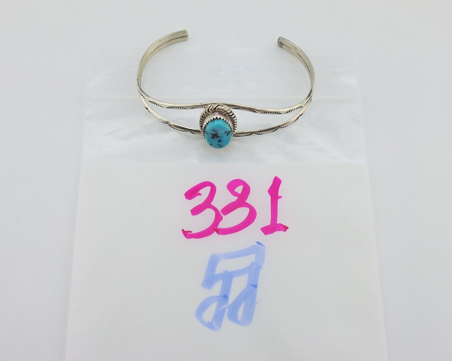 Navajo Bracelet 925 Silver Sleeping Beauty Turquoise Signed Robert Vandover C80s