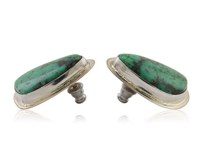 Navajo Shield Earrings 925 Silver Natural Turquoise Artist Signed M.S. C.80's