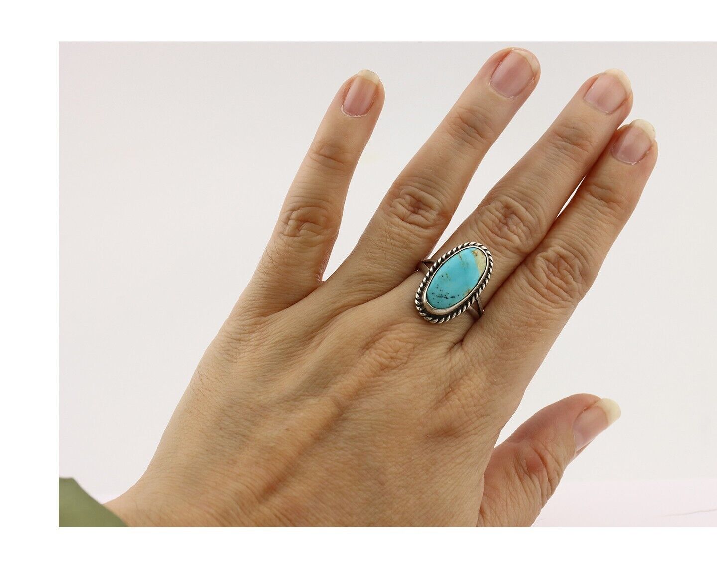 Navajo Ring 925 Silver Kingman Turquoise Artist Signed M Montoya C.80's