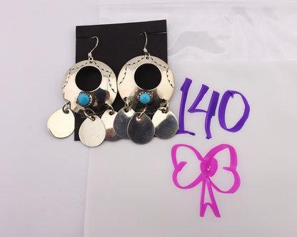 Navajo Dangle Handmade Earrings 925 Silver Blue Turquoise Native Artist C.80's