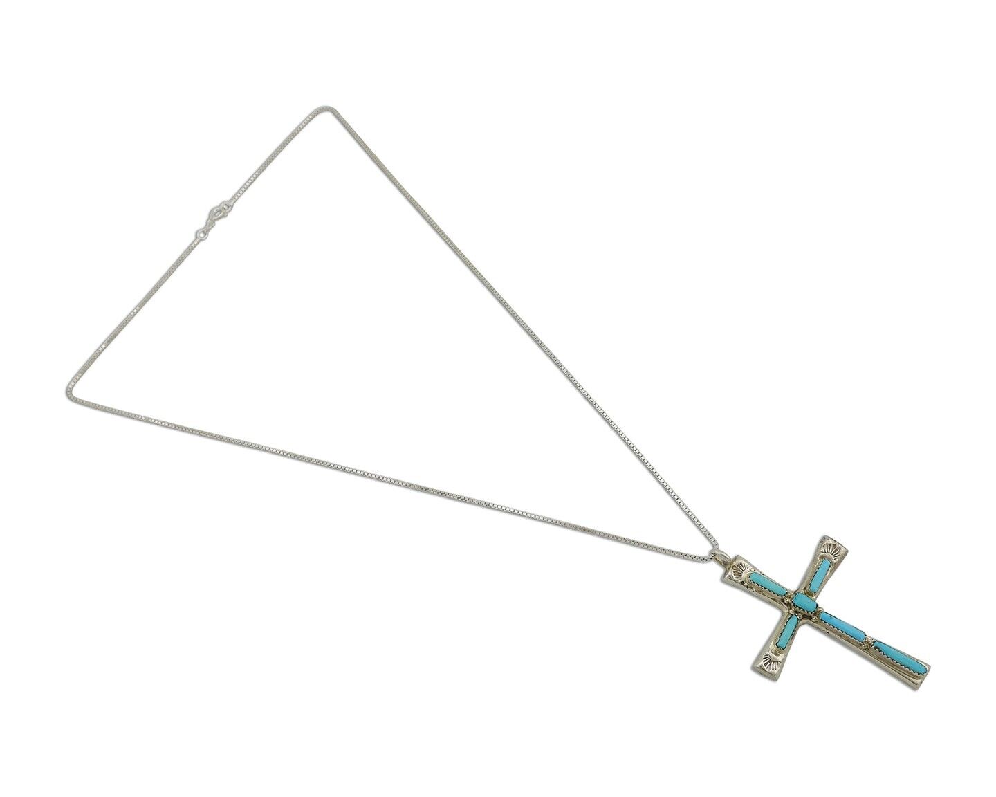 Zuni Cross Necklace 925 Silver Blue Turquoise Signed L IULI C.80's