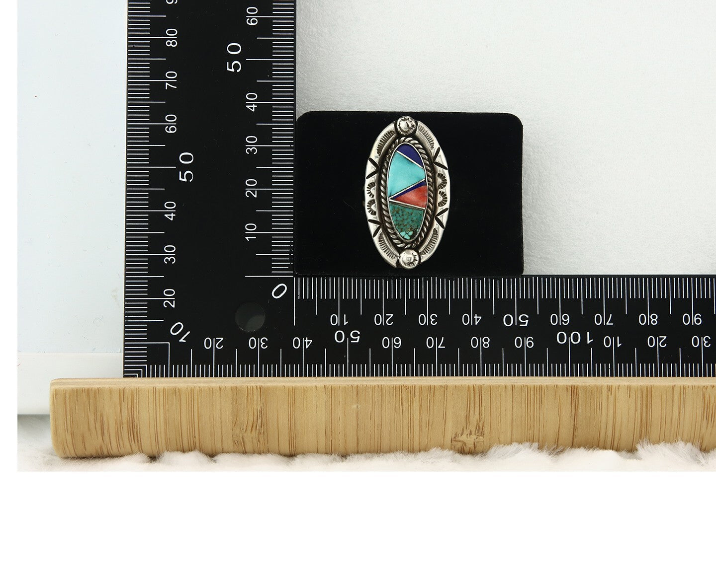 Vintage Zuni Ring 925 Sterling Silver Gemstone Signed V&N Edsitty Size 7.75