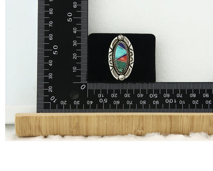 Vintage Zuni Ring 925 Sterling Silver Gemstone Signed V&N Edsitty Size 7.75