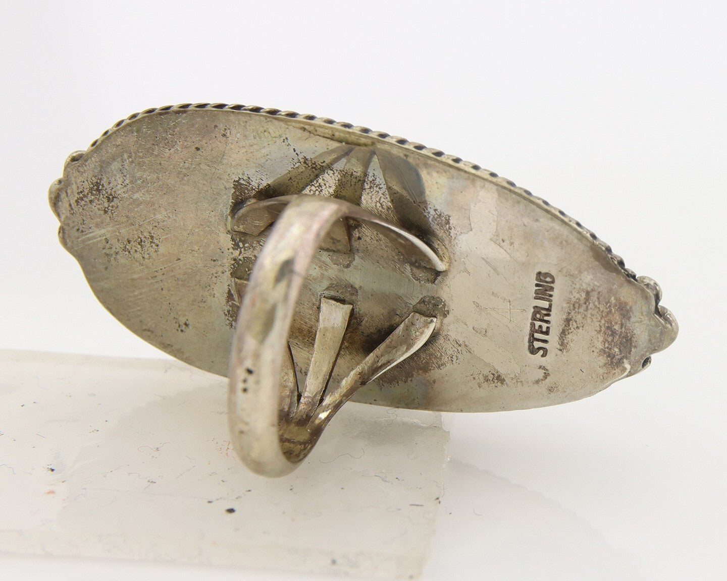 Navajo Ring 925 Sterling Spiderweb Blue Turquoise Native Artist C.80's Size 7.5