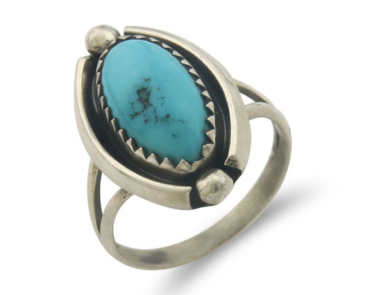 Navajo Ring 925 Sterling Natural Turquoise Native Artist C.80's Size 4.5