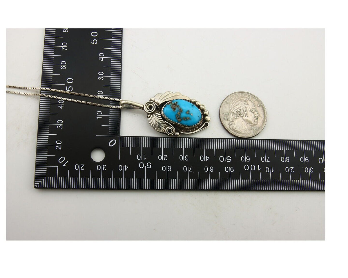 Navajo Necklace 925 Silver Natural Turquoise Artist Signed Justin Morris C.80's