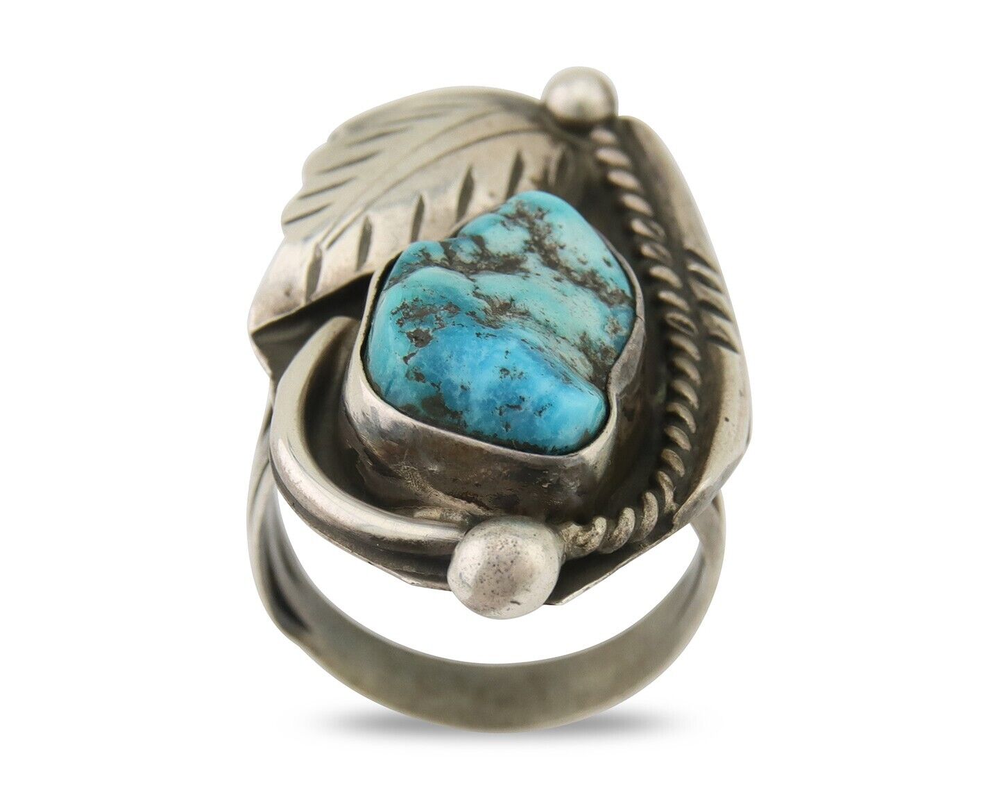 Navajo Ring 925 Silver Natural Blue Turquoise Signed David Garcia C.80's