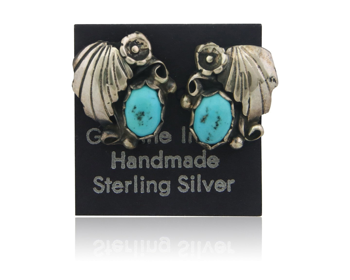 Navajo Earrings 925 Silver Natural Turquoise Native American Artist C.80's