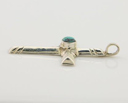 Navajo Sand Cast Cross Pendant 925 Silver Turquoise Artist Signed J Yazzie C.80s