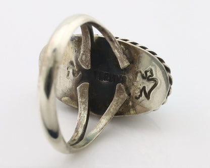 Navajo Ring 925 Silver Natural Kingman Turquoise Signed M Montoya C.80's