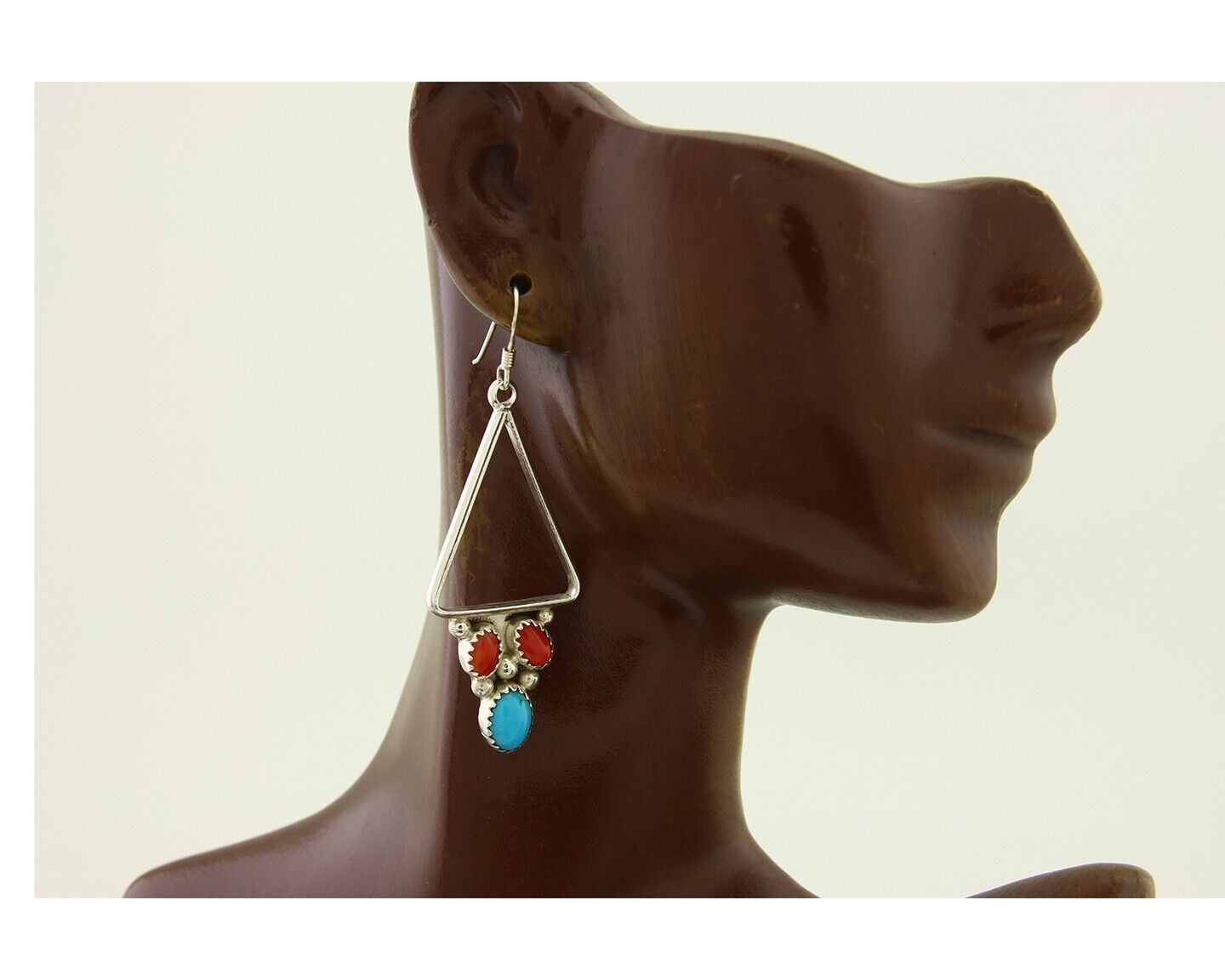 Navajo Earrings 925 Silver Turquoise & Coral Native American Artist C.80's