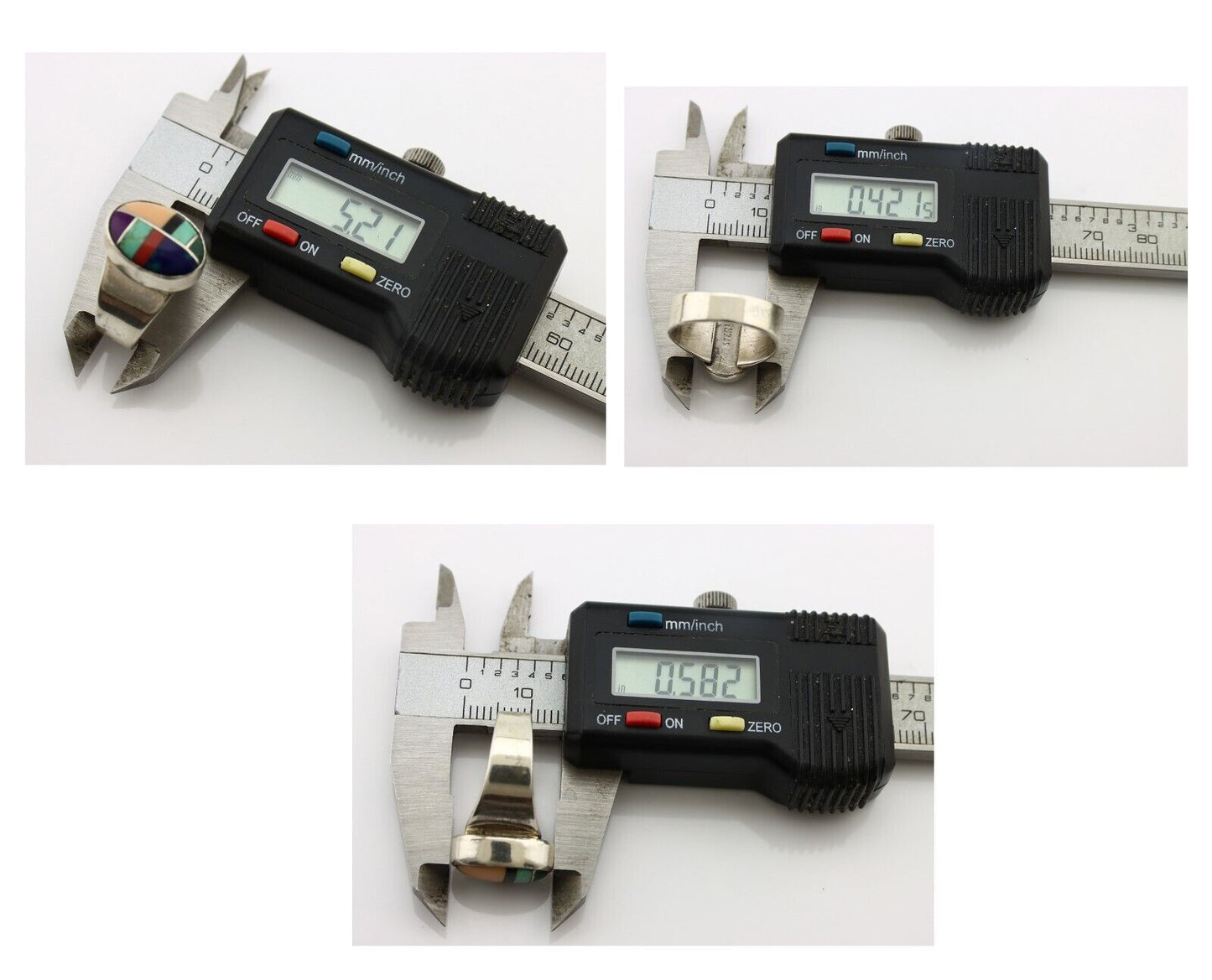 Zuni Inlaid Ring 925 Silver Mixed Natural Gemstones Native American Artist C.80s