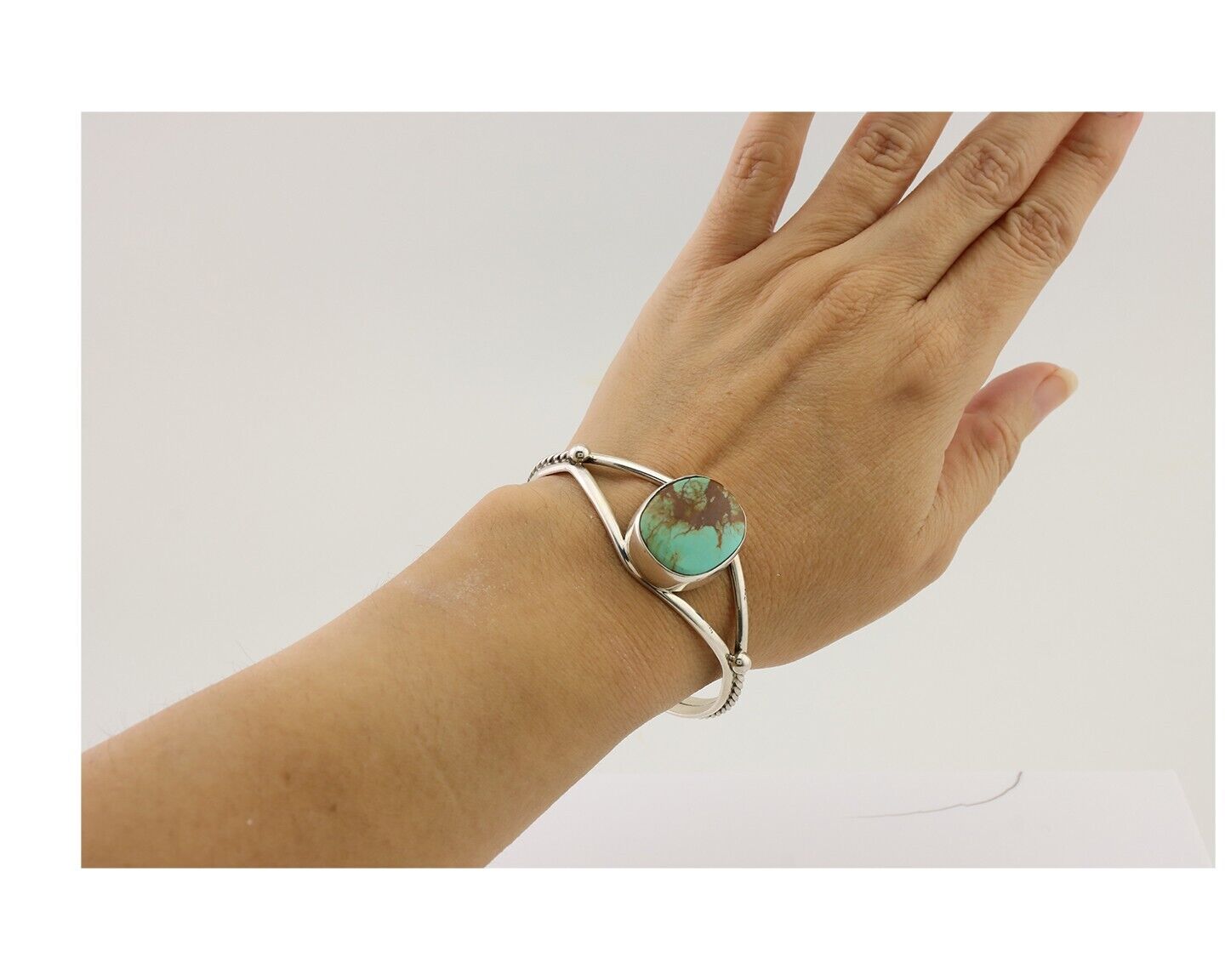 Navajo Cuff Bracelet 925 Silver Natural Blue Turquoise Artist Signed Gecko C.80s