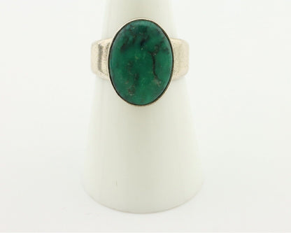 Navajo Ring 925 Silver Natural Green Turquoise Artist Signed Sunrise C.80's