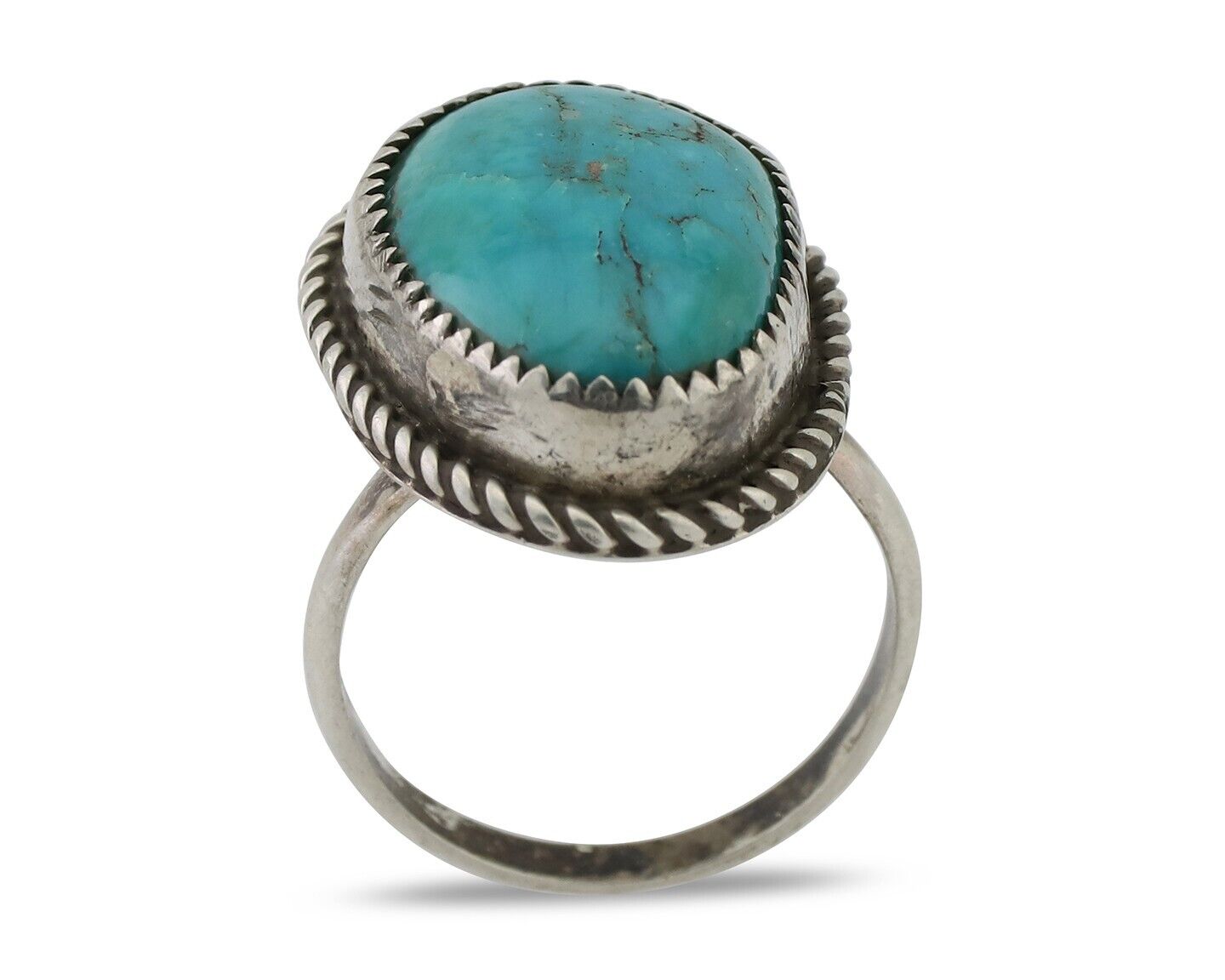 Navajo Ring 925 Silver Kingman Turquoise Native American Artist C.80's