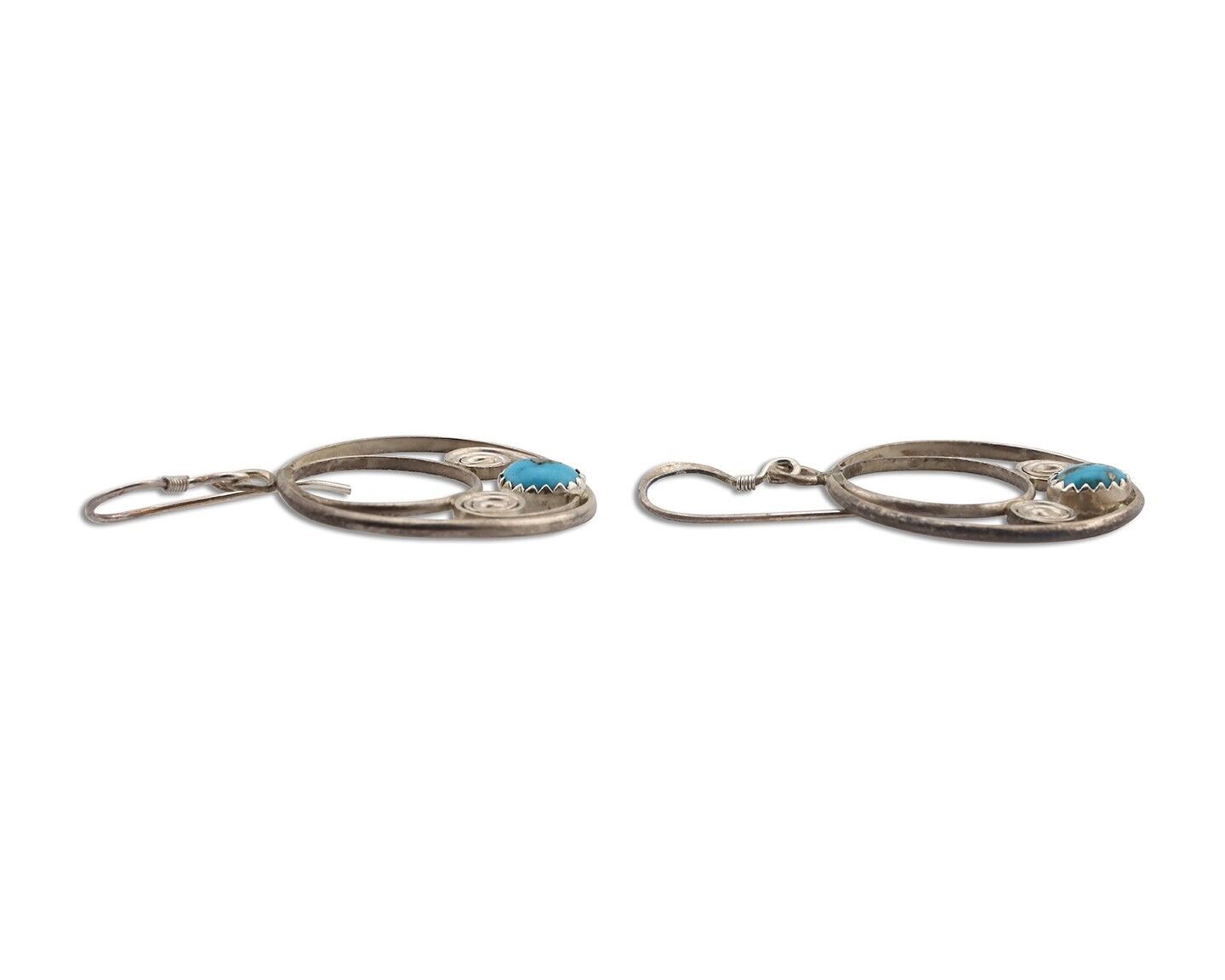 Navajo Dangle Handmade Earrings 925 Silver Blue Turquoise Native Artist C.80's