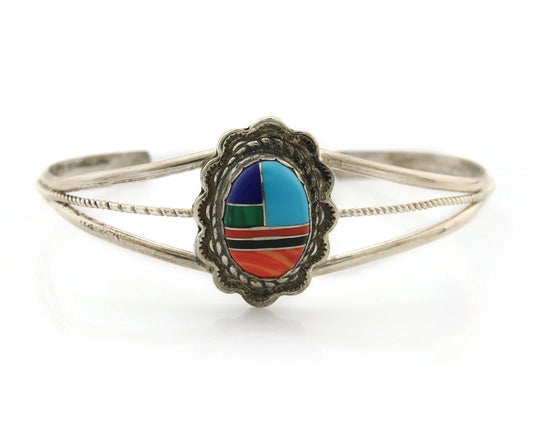Navajo Cuff Bracelet Sterling Silver Handmade Vintage Gemstone
