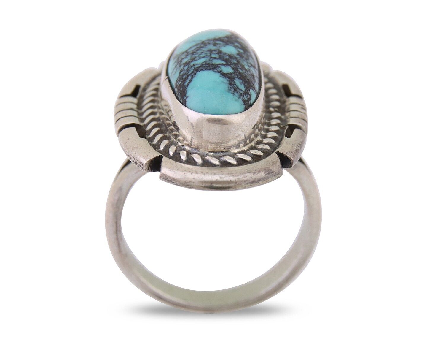 Navajo Ring 925 Silver Spiderweb Turquoise Signed Jon McCray C.80's