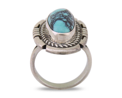 Navajo Ring 925 Silver Spiderweb Turquoise Signed Jon McCray C.80's