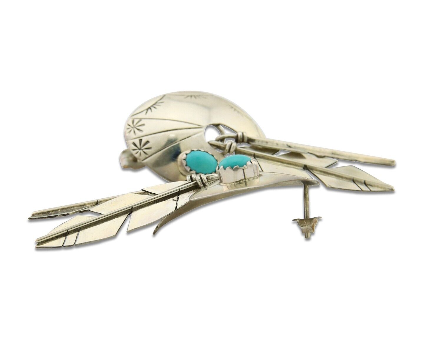 Navajo Earrings 925 Silver Handmade Natural Turquoise Signed JAC C.80s