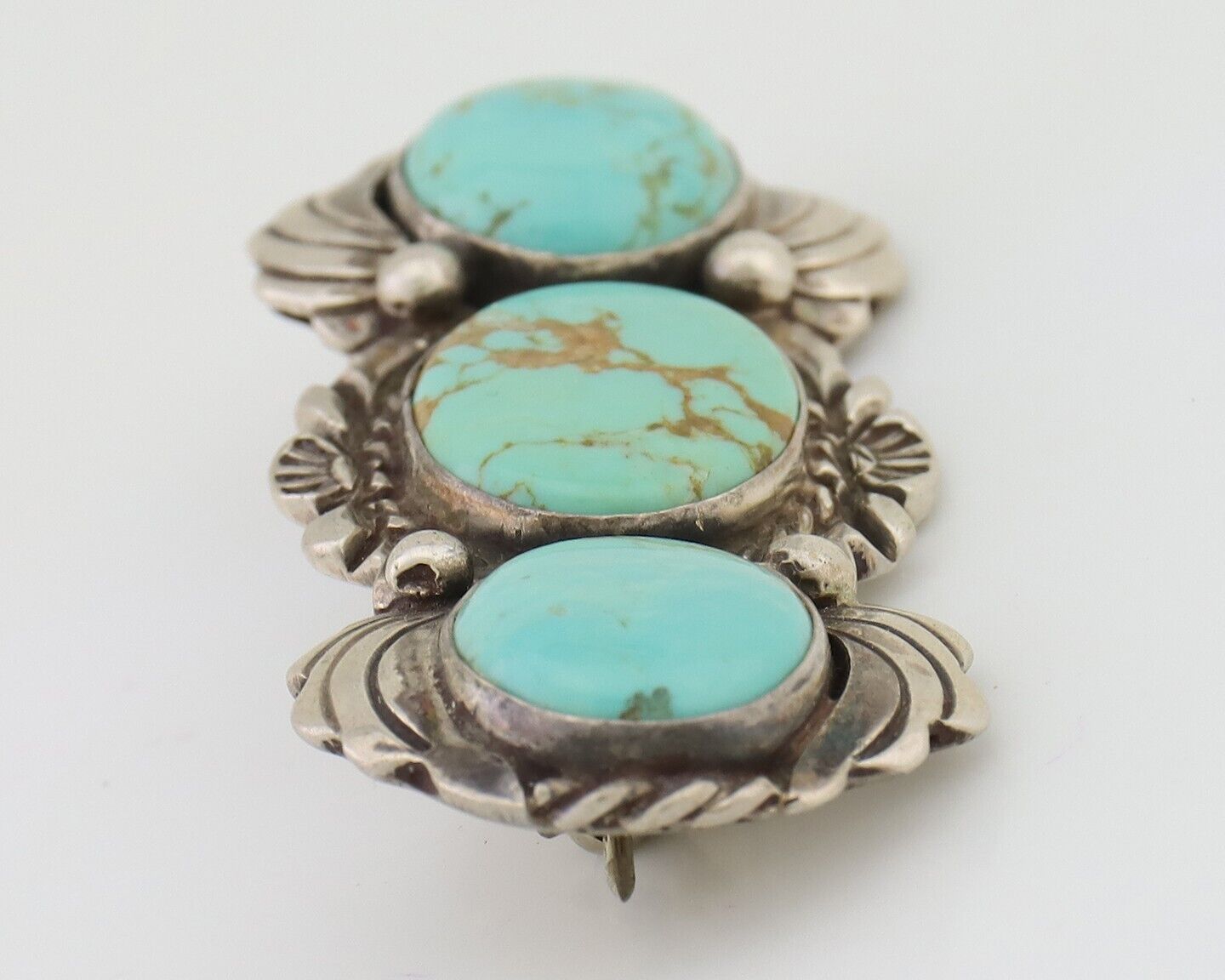 Navajo Pin Pendant 925 Silver Natural Turquoise Signed Billy Eagle C.80's