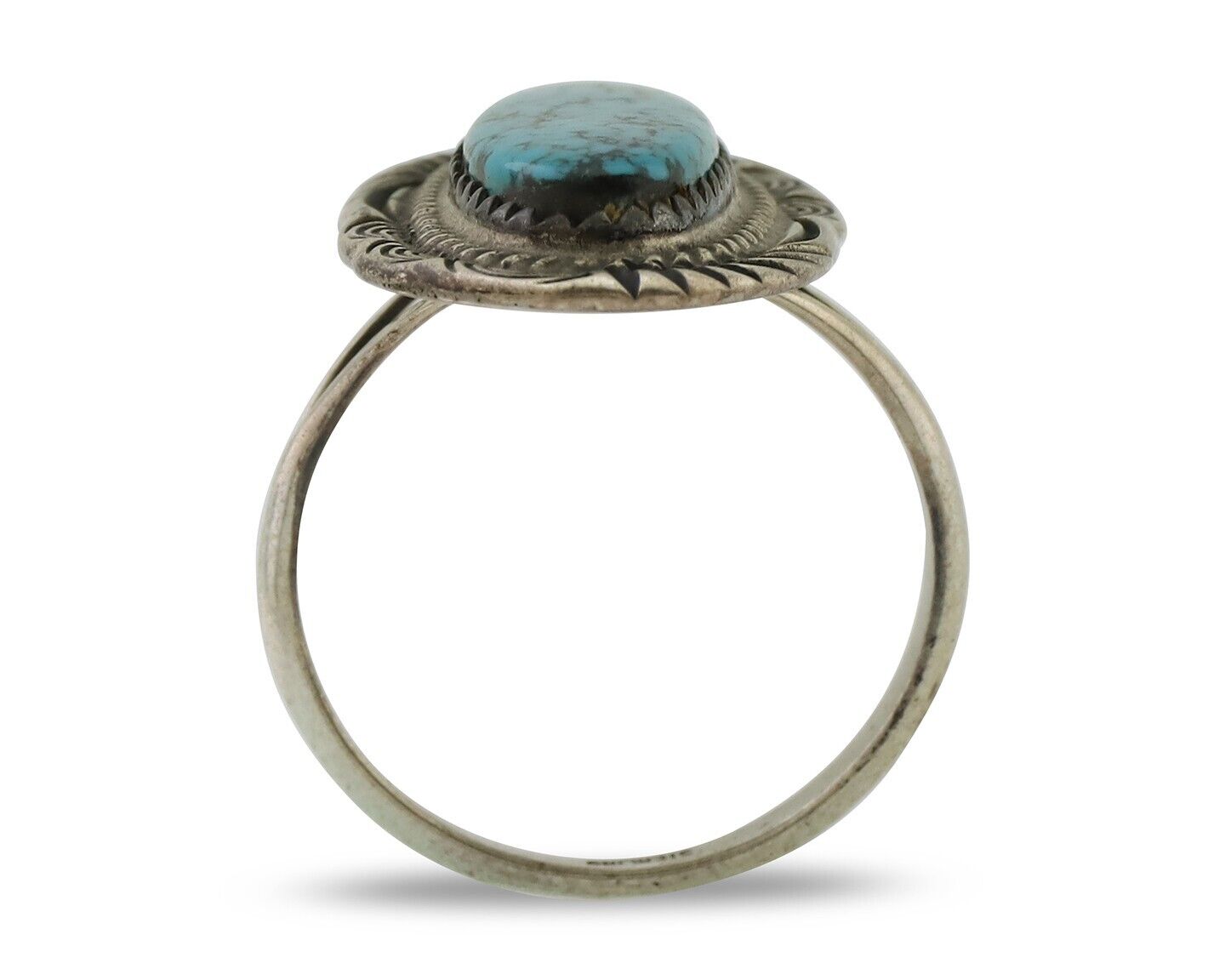 Navajo Ring 925 Silver Natural Spiderweb Turquoise Native American Artist C.80's
