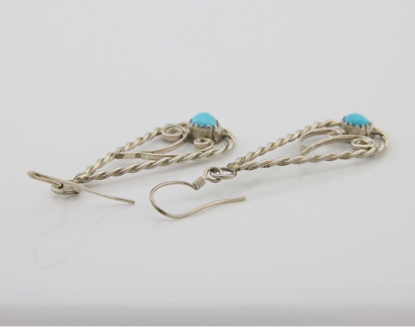 Navajo Dangle Earrings 925 Silver Natural Turquoise Artist Signed JB C.80's