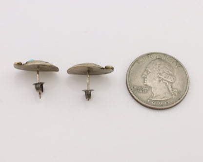 Navajo Earrings 925 Silver Natural Turquoise Native American Artist C.80's