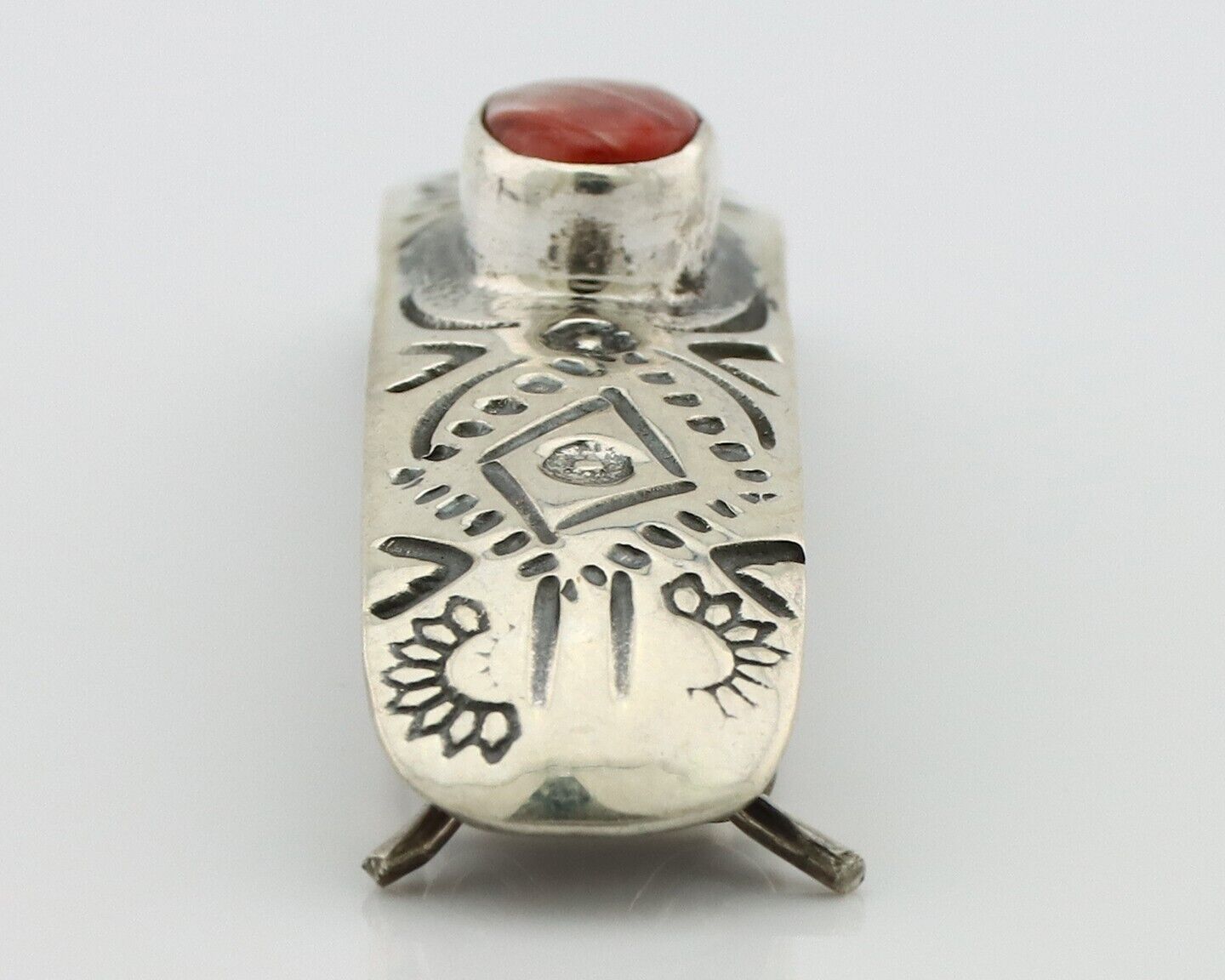 Women Navajo Hair Clip Barrette 925 Silver White Red Spiney Oyster Native Artist