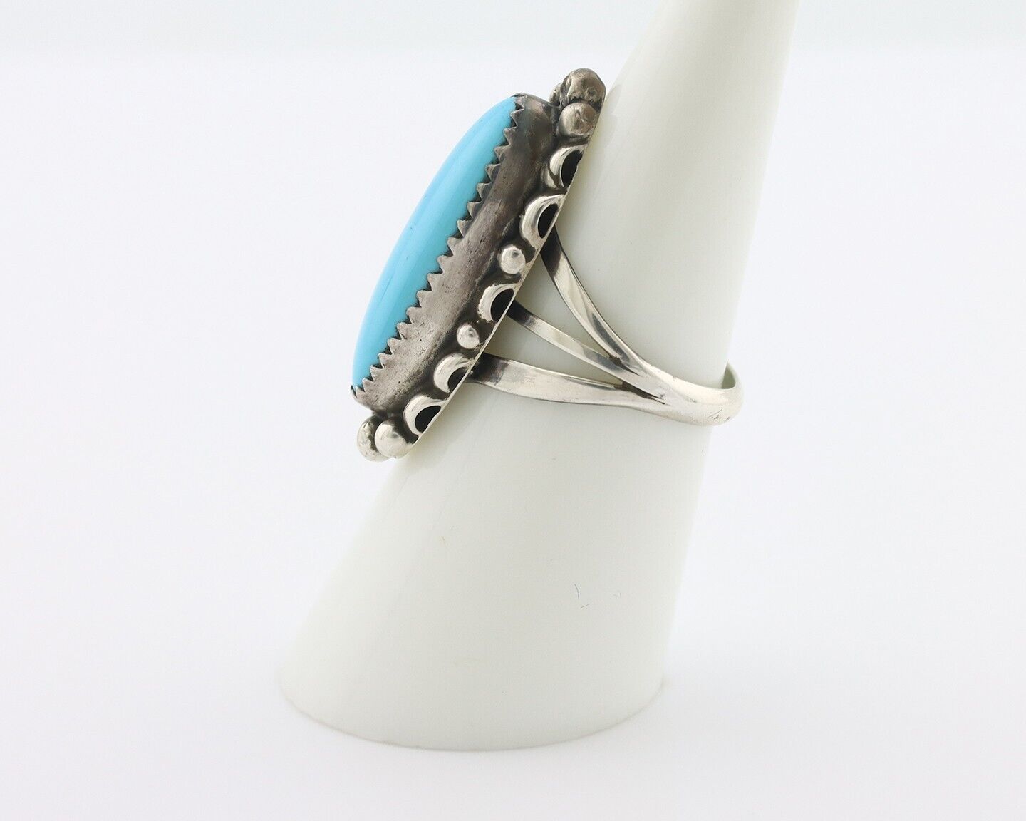Navajo Ring .925 Silver Sleeping Beauty Turquoise Signed SkyStone Creations C80s