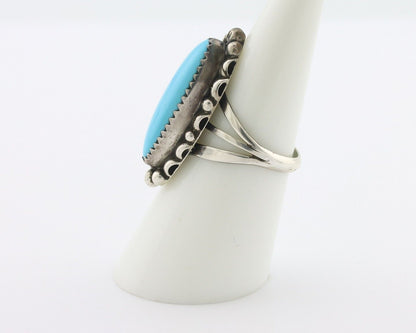Navajo Ring .925 Silver Sleeping Beauty Turquoise Signed SkyStone Creations C80s