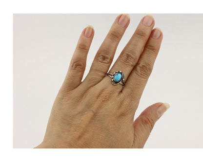 Navajo Ring 925 Silver Turquoise Artist Signed SkyStone Creations C.80's