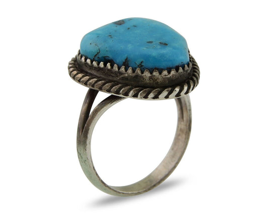 Navajo Ring 925 Silver Morenci Turquoise Native American Artist C.80's
