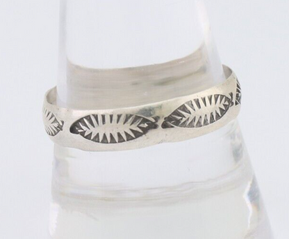 Navajo Hand Stamped Band 925 Silver 5.0 mm Signed Larry Chavez Size 11 C.80's
