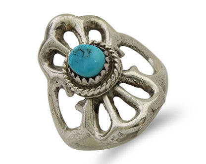 Navajo Sand Cast Ring 925 Silver Sleeping Beauty Turquoise Artist C.80's
