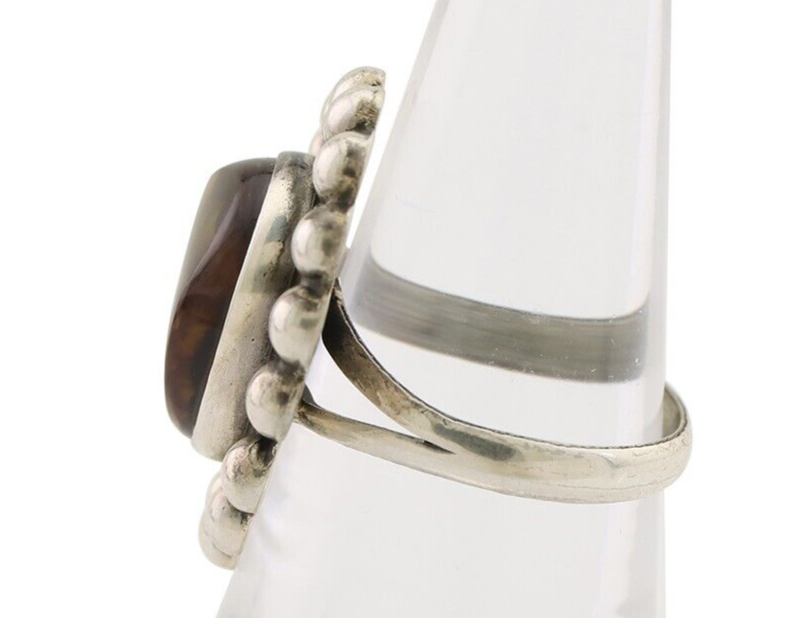 Navajo Handmade Ring 925 Silver Natural Fire Opal Native Artist Size 6.75 C.80's