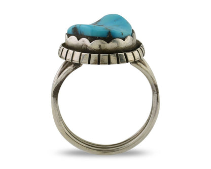 Navajo Ring 925 Silver Natural Blue Turquoise Signed Tony Guerro C.80's