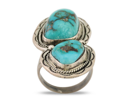 Navajo Handmade Ring 925 Silver Natural Tuquoise Artist Signed Tom Willeto C.80s