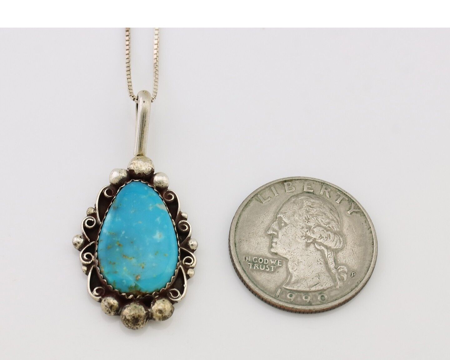 Navajo Necklace Pendant 925 Silver Turquoise Signed Billy Eagle C.80's