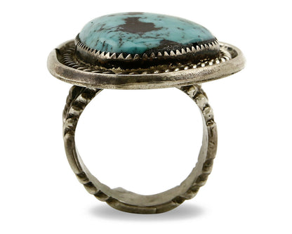 Navajo Ring .925 SOLID Silver Kingman Turquoise Artist Snail C.80's