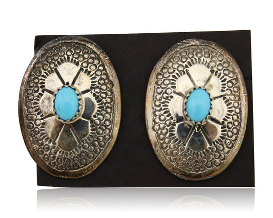 Navajo Earrings 925 Silver Blue Turquoise Native American Artist C.80's