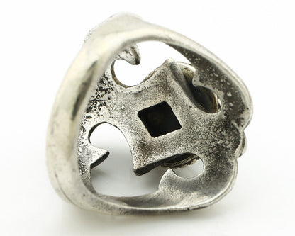 Navajo Sand Cast Ring .925 Silver Blue Turquoise Native Artist C.80's