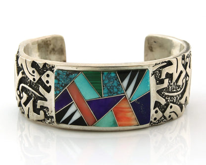 Navajo Cuff Bracelet Sterling Silver Natural Gemstone Signed Wilbert Muskett