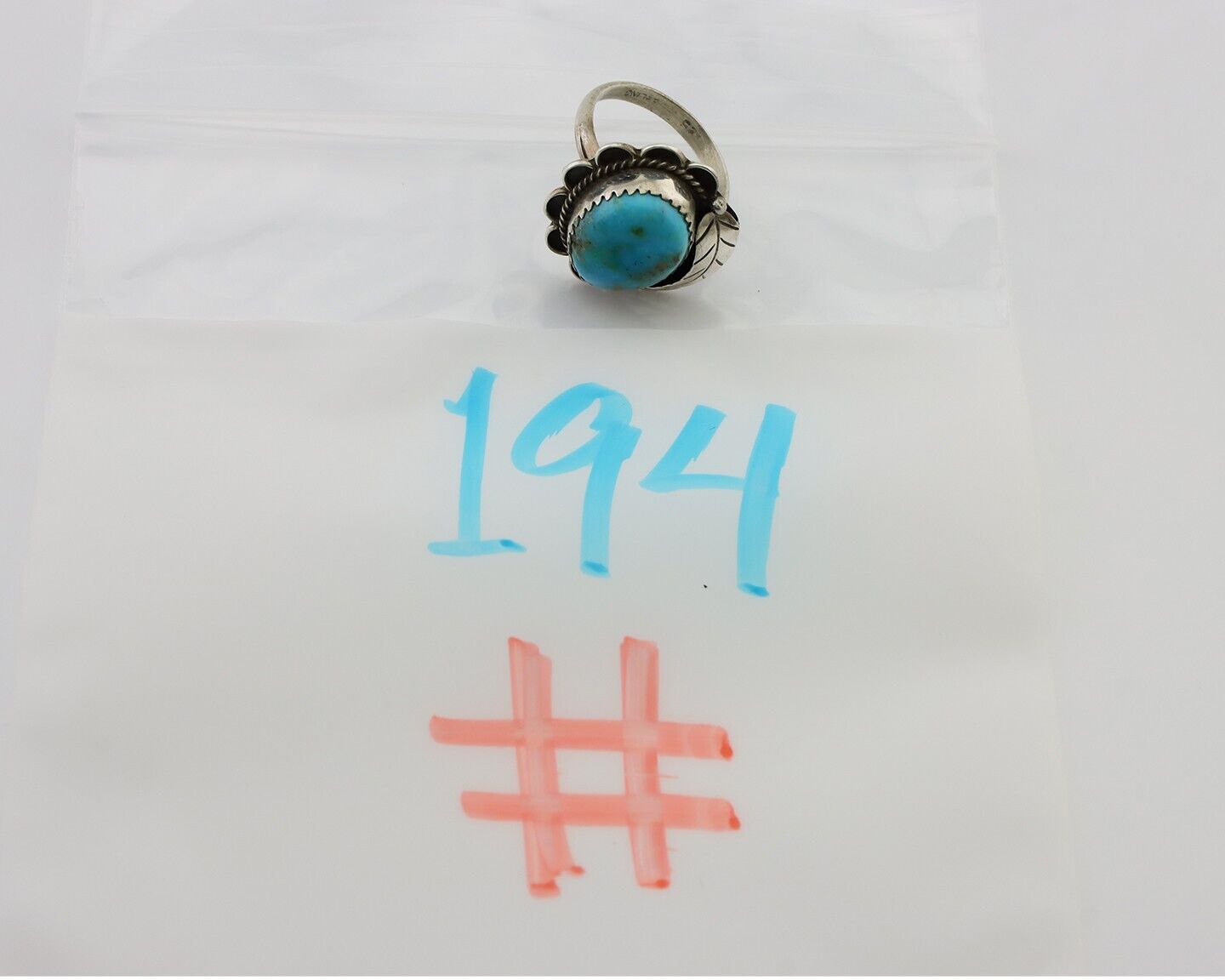 Navajo Ring 925 Silver Kingman Turquoise Native American Artist C.80's