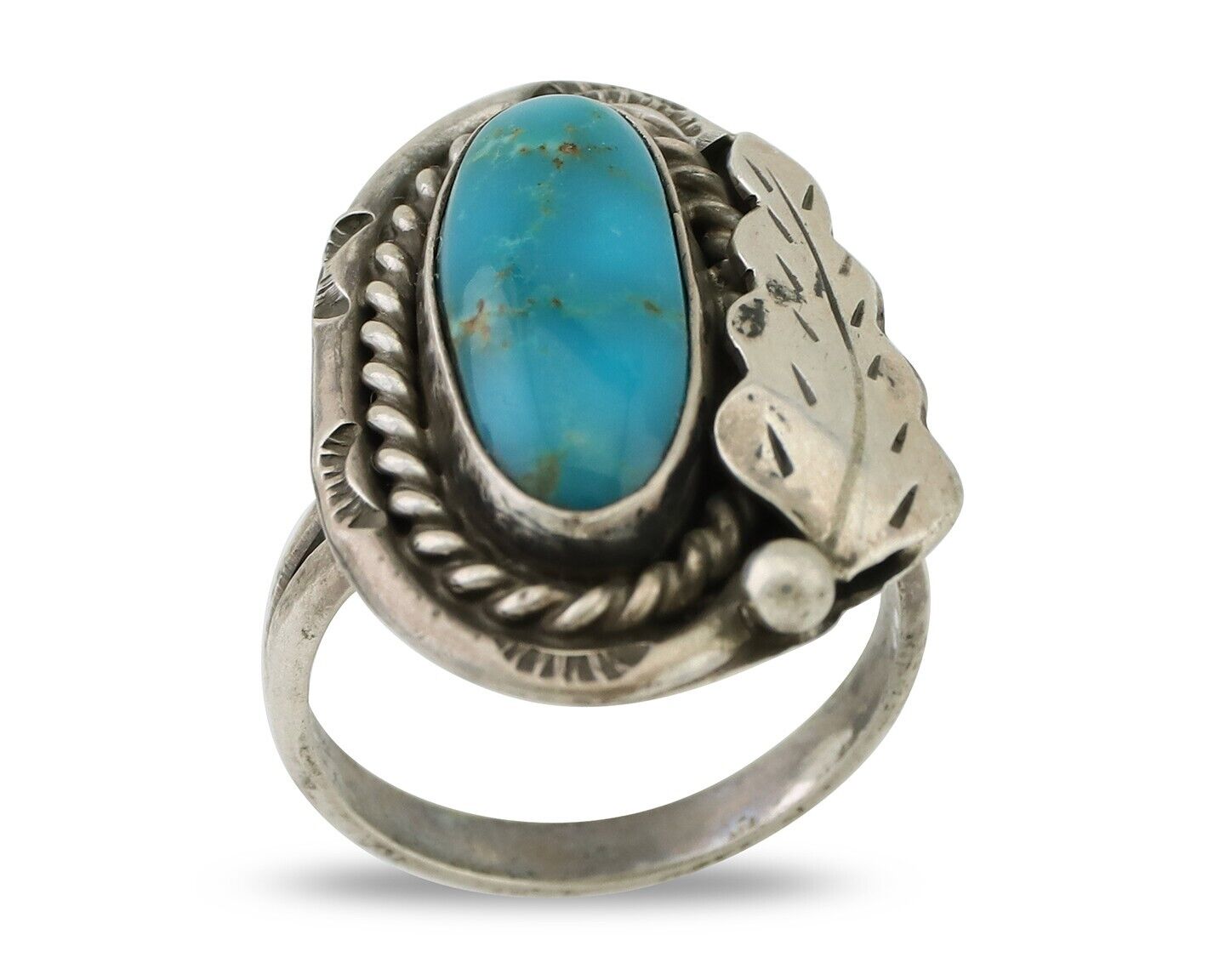 Navajo Handmade Ring 925 Silver Natural Turquoise Signed Jason Livingston C.80's