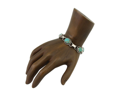Navajo Bracelet 925 Silver Natural Blue Turquoise Native American Artist C.80's