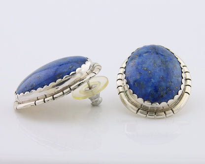 Navajo Paw Earrings 925 Silver Blue Denim Lapis Native American Artist C.80's